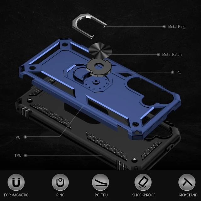 Alt view image 4 of 7 - for Samsung Galaxy S24 FE Case: with Screen Protector - Military Grade Protective Cases with Finger Ring Holder Kickstand for Samsung S24 FE(Blue)