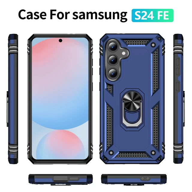Alt view image 7 of 7 - for Samsung Galaxy S24 FE Case: with Screen Protector - Military Grade Protective Cases with Finger Ring Holder Kickstand for Samsung S24 FE(Blue)