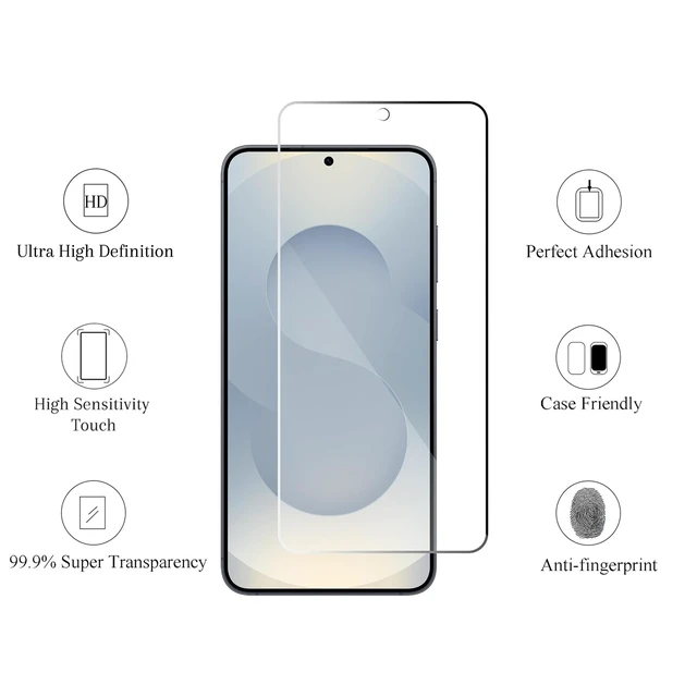 Alt view image 2 of 6 - Screen Protector + Camera Lens Protector for Galaxy S25+ / S25 Plus | 3+3 Pack, 6.7 inch, Tempered Glass, Fingerprint Unlock, 0.25mm, Anti-Scratch, Case Friendly, Clear, HD