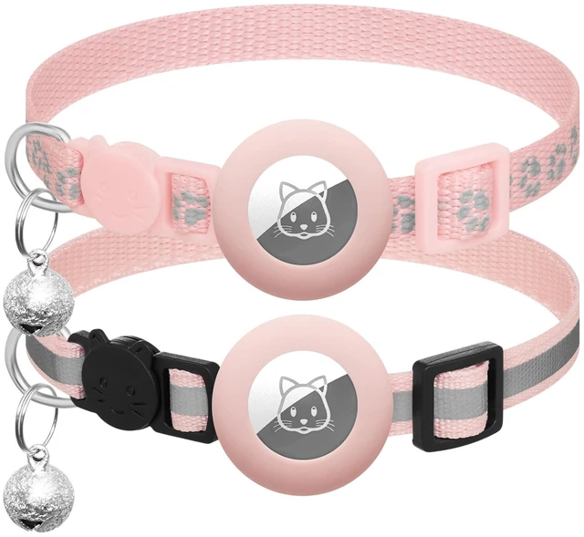 Main image of 2 Pack Airtag Cat Collar Breakaway with Bell,Reflective Kitten Collar with Apple Airtag Cat Collar Holder,Adjustable 7-12In,Safety Buckle for Girl Boy Cats,Pet Supplies,Accessories,Gifts (Pink)