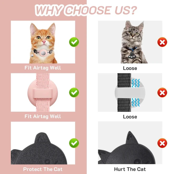 Alt view image 3 of 7 - 2 Pack Airtag Cat Collar Breakaway with Bell,Reflective Kitten Collar with Apple Airtag Cat Collar Holder,Adjustable 7-12In,Safety Buckle for Girl Boy Cats,Pet Supplies,Accessories,Gifts (Pink)