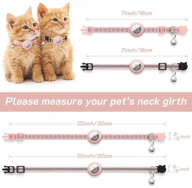 Alt view image 5 of 7 - 2 Pack Airtag Cat Collar Breakaway with Bell,Reflective Kitten Collar with Apple Airtag Cat Collar Holder,Adjustable 7-12In,Safety Buckle for Girl Boy Cats,Pet Supplies,Accessories,Gifts (Pink)