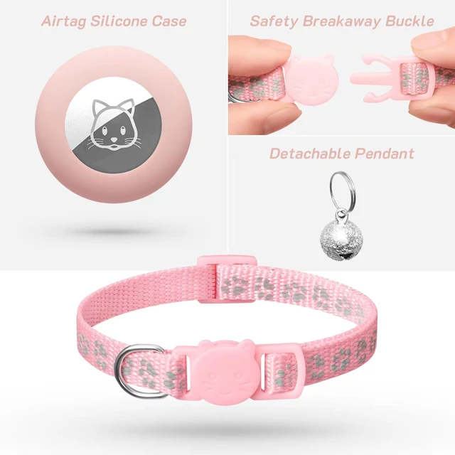 Alt view image 6 of 7 - 2 Pack Airtag Cat Collar Breakaway with Bell,Reflective Kitten Collar with Apple Airtag Cat Collar Holder,Adjustable 7-12In,Safety Buckle for Girl Boy Cats,Pet Supplies,Accessories,Gifts (Pink)
