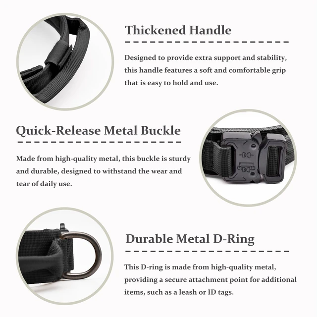 Alt view image 3 of 7 - Dog Collar, Adjustable Military Training Nylon Pet Collar, Black L | Tear-Resistant Webbing, Tactical Collars with Control Handle and Heavy Quick-Release Metal Buckle for Small Medium Large Dogs
