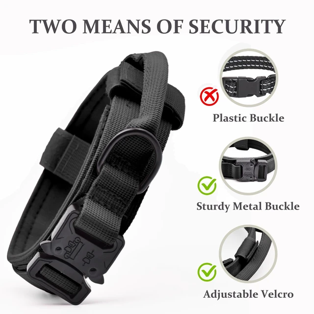 Alt view image 4 of 7 - Dog Collar, Adjustable Military Training Nylon Pet Collar, Black L | Tear-Resistant Webbing, Tactical Collars with Control Handle and Heavy Quick-Release Metal Buckle for Small Medium Large Dogs