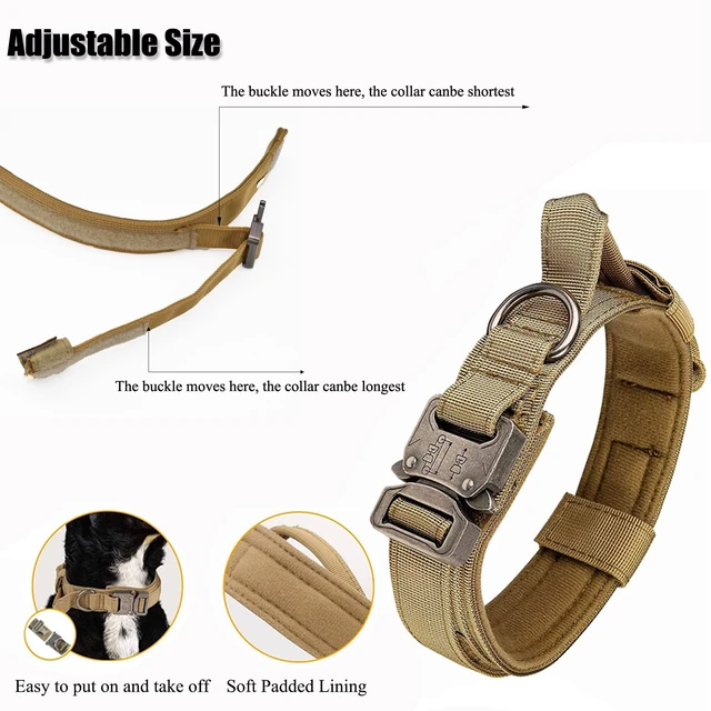 Alt view image 6 of 7 - Dog Collar, Adjustable Military Training Nylon Pet Collar, Black L | Tear-Resistant Webbing, Tactical Collars with Control Handle and Heavy Quick-Release Metal Buckle for Small Medium Large Dogs