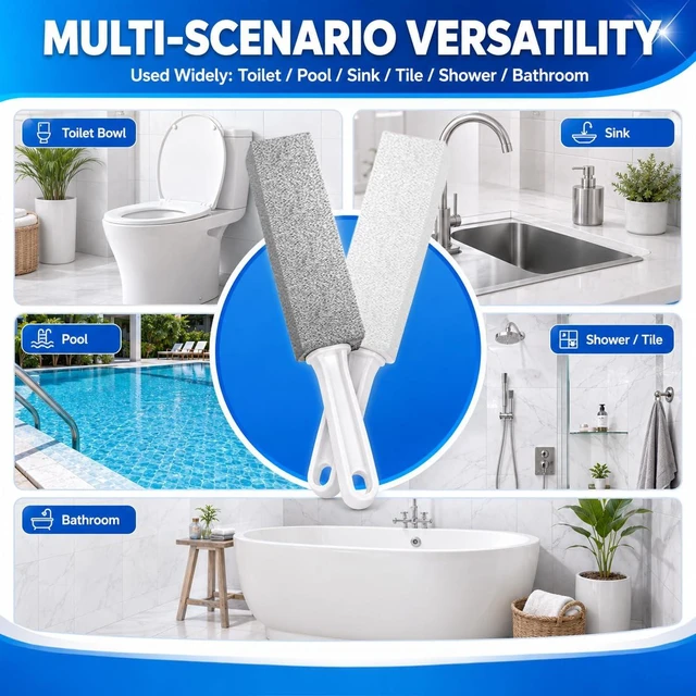 Alt view image 4 of 7 - 4 Pack Pumice Stone Toilet Bowl Cleaner with Handle, Pumice Cleaning Stone for Removing Hard Water Rings, Rust & Lime from Toilets, Sinks, Pools & Grills & Stove (2 Grey and 2 White)