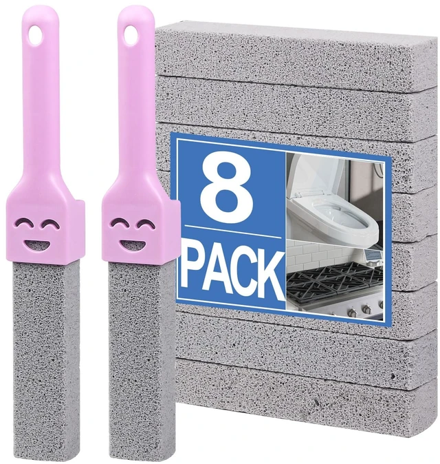 Main image of 8-Pack Pumice Stone Scouring Stick with 2 Universal Handles, Pumice Stone for Cleaning Stove, Toilet, Tub, Grill, Swimming Pool, Sink, Removes Hard Water Rings, Calcium Deposits, Rust Buildup