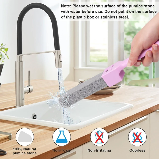 Alt view image 4 of 7 - 8-Pack Pumice Stone Scouring Stick with 2 Universal Handles, Pumice Stone for Cleaning Stove, Toilet, Tub, Grill, Swimming Pool, Sink, Removes Hard Water Rings, Calcium Deposits, Rust Buildup