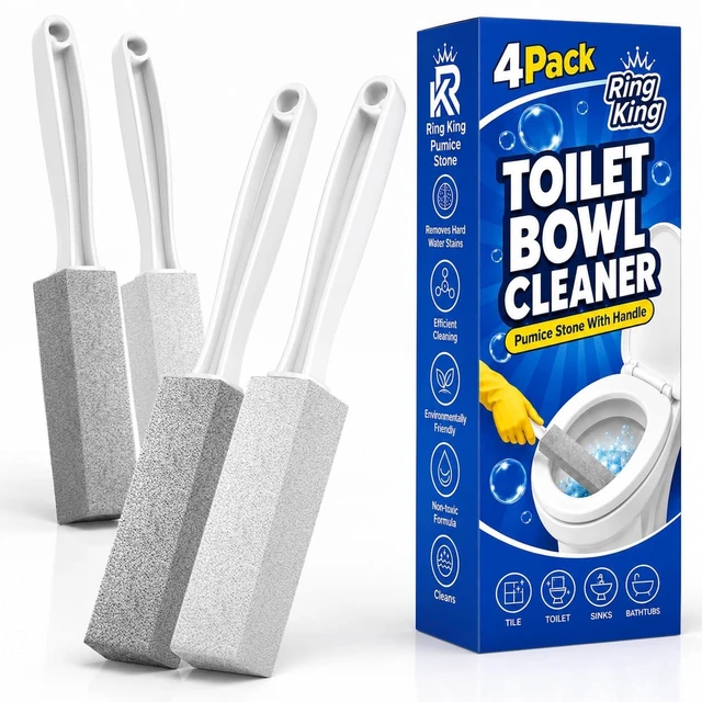 Main image of 4 Pack Pumice Stone Toilet Bowl Cleaner with Handle, Pumice Cleaning Stone for Removing Hard Water Rings, Rust & Lime from Toilets, Sinks, Pools & Grills & Stove (2 Grey and 2 White)