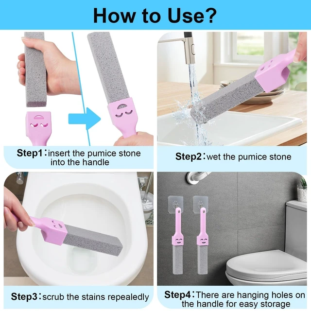 Alt view image 7 of 7 - 8-Pack Pumice Stone Scouring Stick with 2 Universal Handles, Pumice Stone for Cleaning Stove, Toilet, Tub, Grill, Swimming Pool, Sink, Removes Hard Water Rings, Calcium Deposits, Rust Buildup