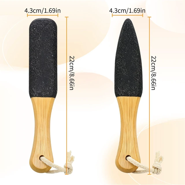 Alt view image 2 of 7 - 2 Pack Pumice Stone for Feet, Wooden Handle Foot Scrubber Callus Remover for Dead Skin, Heel Scraper for Dry Rough Feet Pedicure Tool