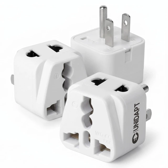 Main image of European to US Plug Adapter, UK India EU to USA Type B, 3-Pack | Safe Grounded 2 in 1 Universal Input Wall Socket, American Power Plug for USA, Canada and Mexico Travel, British