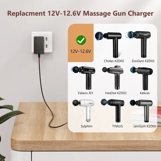 Alt view image 2 of 7 - 12V~12.6V 1A Charger for Massage Gun, Compatible with Toloco, Renpho, Aerlang, HeaDot, JamGym, Neprock, Sportneer, Sharper Image, Medcursor, Impact Percussion Muscle Gun Massager Power Supply Cord