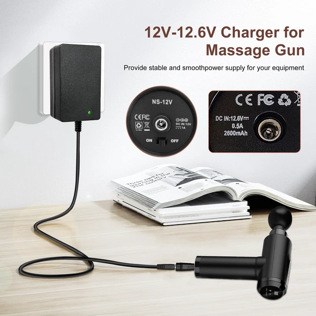 Alt view image 3 of 7 - 12V~12.6V 1A Charger for Massage Gun, Compatible with Toloco, Renpho, Aerlang, HeaDot, JamGym, Neprock, Sportneer, Sharper Image, Medcursor, Impact Percussion Muscle Gun Massager Power Supply Cord
