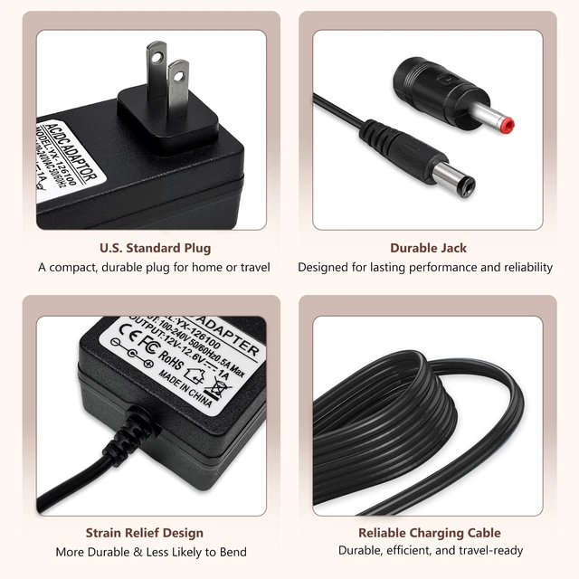Alt view image 6 of 7 - 12V~12.6V 1A Charger for Massage Gun, Compatible with Toloco, Renpho, Aerlang, HeaDot, JamGym, Neprock, Sportneer, Sharper Image, Medcursor, Impact Percussion Muscle Gun Massager Power Supply Cord