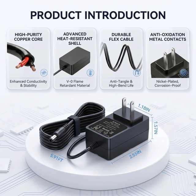 Alt view image 2 of 7 - 24V Massage Gun Charger Power Adapter Charging Cable, Compatible with TOLOCO EM26, TO-M63, AERLANG EM8 EM9 EM10 EM11 EM12 EM13, Darkiron EM31, HARDNEX 2020 Replacement Accessories