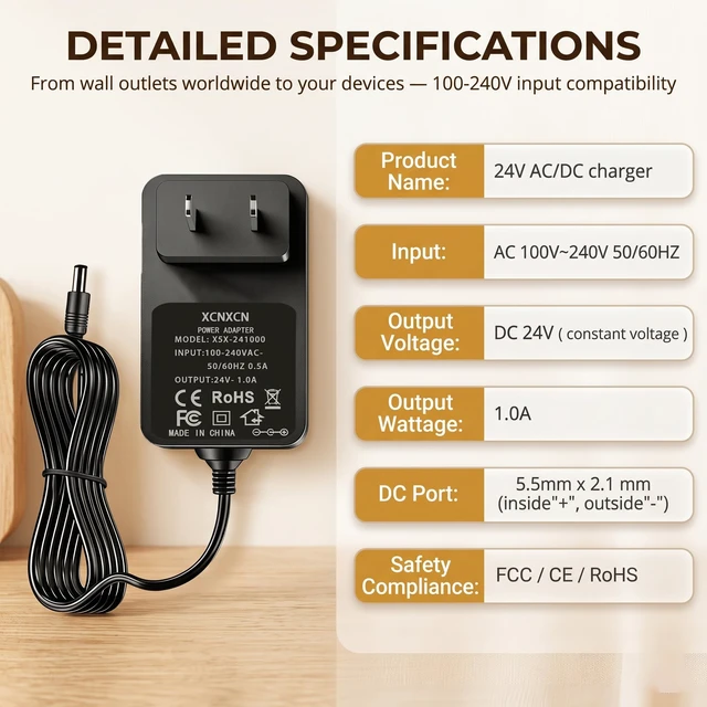 Alt view image 3 of 7 - 24V Massage Gun Charger Power Adapter Charging Cable, Compatible with TOLOCO EM26, TO-M63, AERLANG EM8 EM9 EM10 EM11 EM12 EM13, Darkiron EM31, HARDNEX 2020 Replacement Accessories