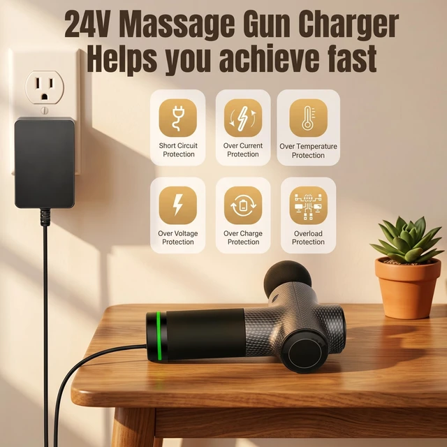 Alt view image 5 of 7 - 24V Massage Gun Charger Power Adapter Charging Cable, Compatible with TOLOCO EM26, TO-M63, AERLANG EM8 EM9 EM10 EM11 EM12 EM13, Darkiron EM31, HARDNEX 2020 Replacement Accessories