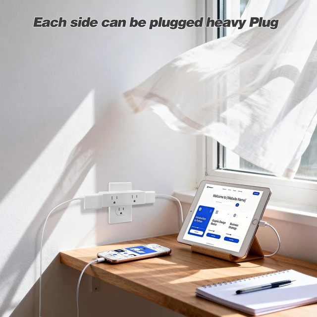 Alt view image 2 of 6 - Outlet Extender 2pack, 4AC Multi Plug Wall Outlet, Multiple Outlet Splitter | 3 Way Outlet Plug Splitter, Multiple Outlet Wall Plug, Cruise Essentials , Electrical Wall Outlet Adapter