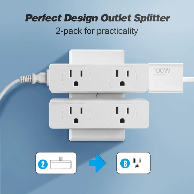 Alt view image 4 of 6 - Outlet Extender 2pack, 4AC Multi Plug Wall Outlet, Multiple Outlet Splitter | 3 Way Outlet Plug Splitter, Multiple Outlet Wall Plug, Cruise Essentials , Electrical Wall Outlet Adapter