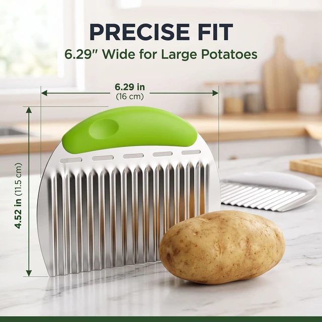 Alt view image 3 of 7 - Crinkle Cutter French Fry Cutter, 2 Pack Stainless Steel Wavy Potato Slicer | Waffle Fries Chopper Tool, Fresh Vegetable Fruit Knife, Reinforced Ergonomic Handle Chopping Blade, Kitchen Gadgets