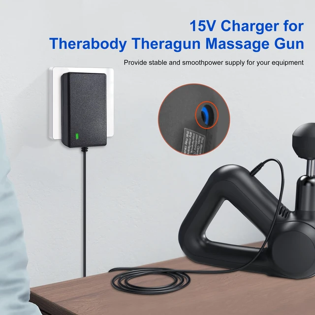Alt view image 3 of 7 - 15V Charger for Theragun Mini, Theragun Prime, Fusion Massage Gun Therabody Percussion Massager Travel Adapter, Power Cord Small Massager Charging Cable Professional Massage Gun Accessory