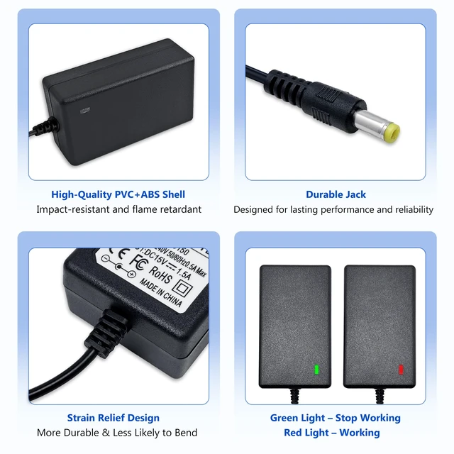 Alt view image 6 of 7 - 15V Charger for Theragun Mini, Theragun Prime, Fusion Massage Gun Therabody Percussion Massager Travel Adapter, Power Cord Small Massager Charging Cable Professional Massage Gun Accessory