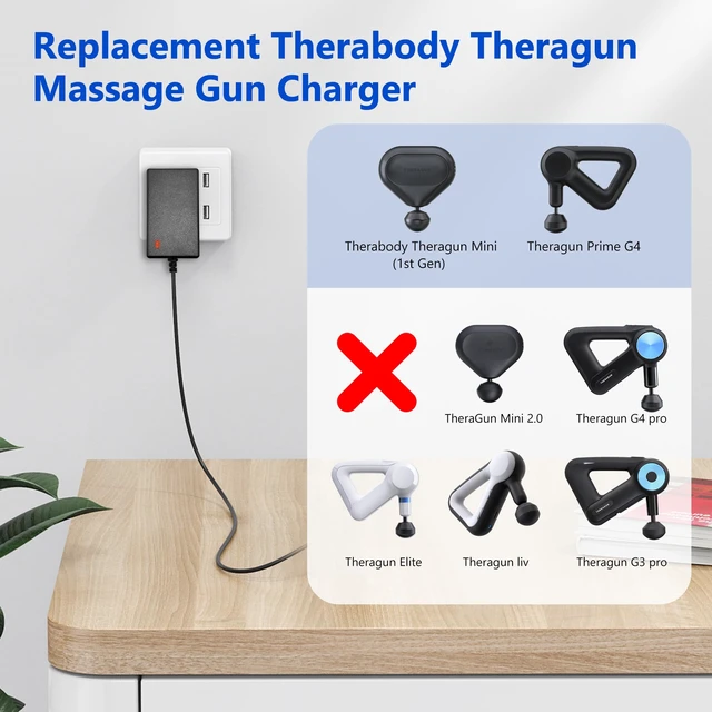Alt view image 2 of 7 - 15V Charger for Theragun Mini, Theragun Prime, Fusion Massage Gun Therabody Percussion Massager Travel Adapter, Power Cord Small Massager Charging Cable Professional Massage Gun Accessory