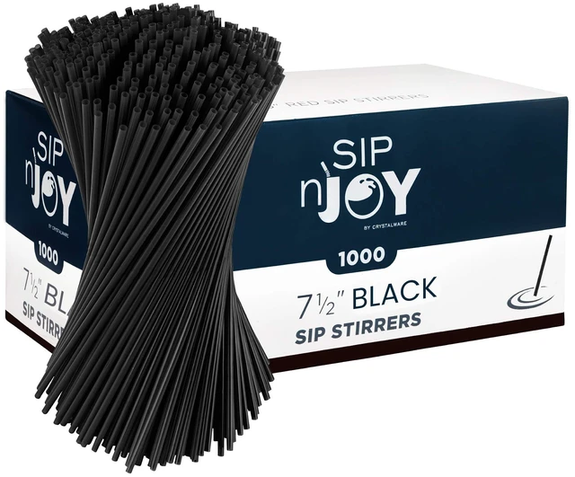 Main image of , Plastic Stir Straw, Sip Stirrer, For Coffee and Cocktail, 7 1/2 Inches 1000/Box, Black