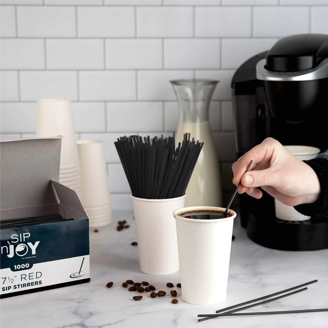 Alt view image 2 of 7 - , Plastic Stir Straw, Sip Stirrer, For Coffee and Cocktail, 7 1/2 Inches 1000/Box, Black