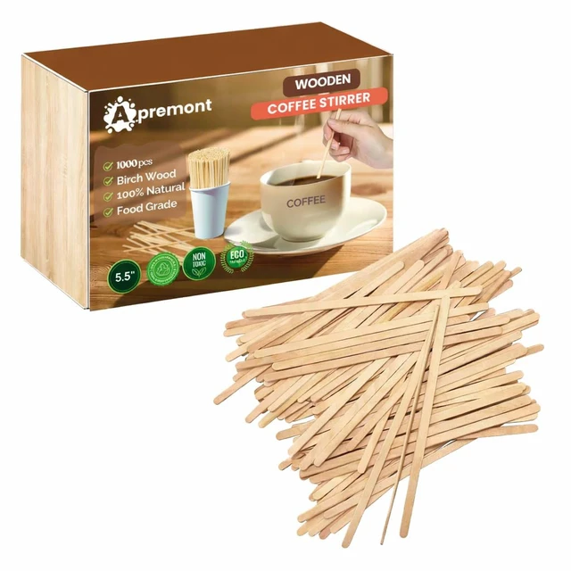Main image of 5.5 1000pcs Birchwood Coffee Stirrers Eco-Friendly Wooden Stir Sticks for Hot & Cold Drinks Compostable, Disposable, Natural Wood, Smooth Finish Bulk for Coffee Bar, Office, Cafe