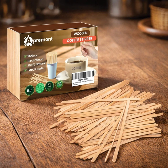 Alt view image 7 of 7 - 5.5 1000pcs Birchwood Coffee Stirrers Eco-Friendly Wooden Stir Sticks for Hot & Cold Drinks Compostable, Disposable, Natural Wood, Smooth Finish Bulk for Coffee Bar, Office, Cafe