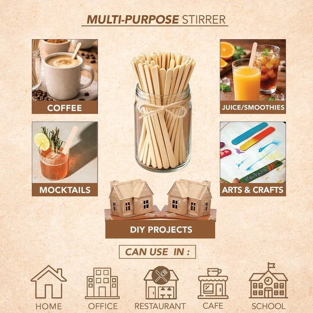 Alt view image 4 of 7 - 5.5 1000pcs Birchwood Coffee Stirrers Eco-Friendly Wooden Stir Sticks for Hot & Cold Drinks Compostable, Disposable, Natural Wood, Smooth Finish Bulk for Coffee Bar, Office, Cafe