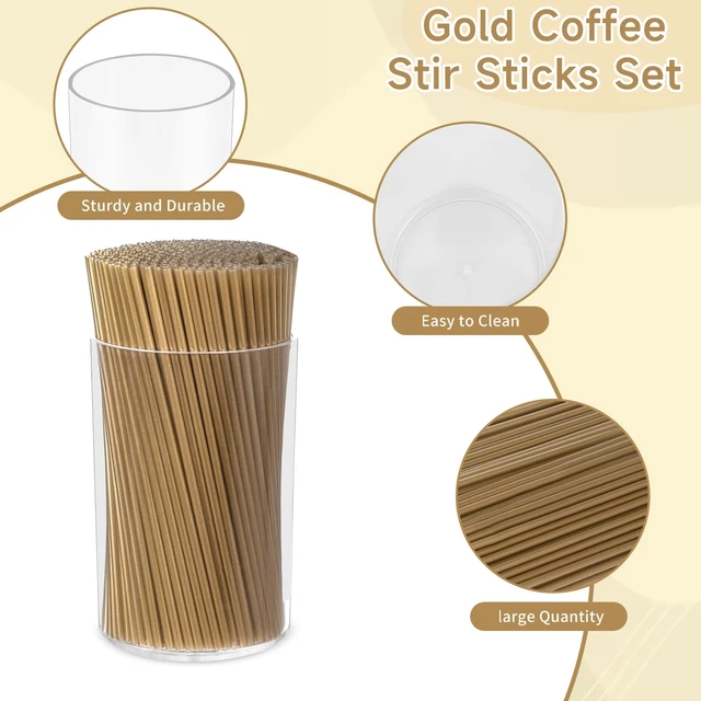 Alt view image 3 of 7 - 500 Pcs Gold Coffee Stirrers Holder Set Metallic Gold Coffee Stir Sticks Acrylic Stir Stick Holder Cocktail Straws Bar Straws Drink Stirrers for Coffee Bar Decor Juice Party Halloween Supplies