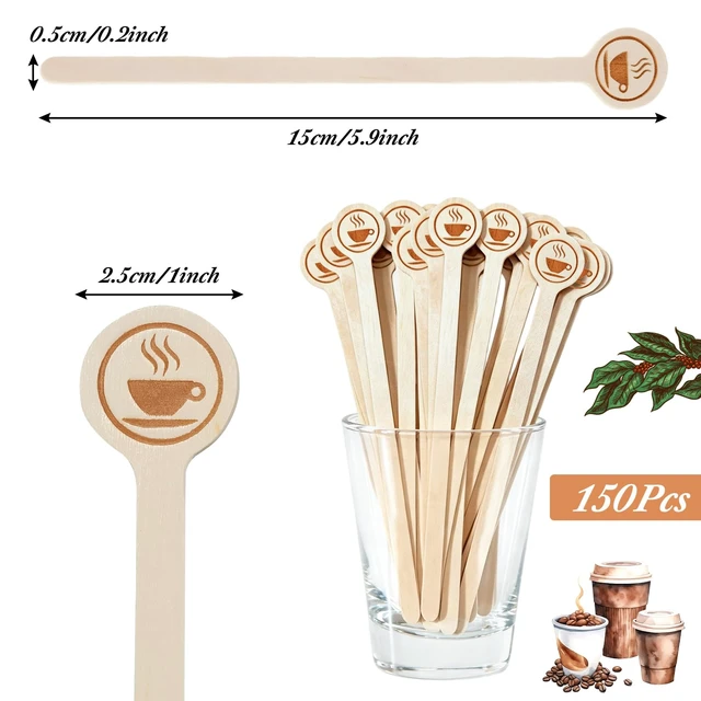 Alt view image 2 of 7 - 150Pcs Coffee Stirrers Stir Sticks Wooden Beverage Mixer with Round Ends | 5.9 Inch Disposable Environmentally Friendly Biodegradable Cafe Grade Beverage Stir Sticks for Coffee Cocktails Milk Tea