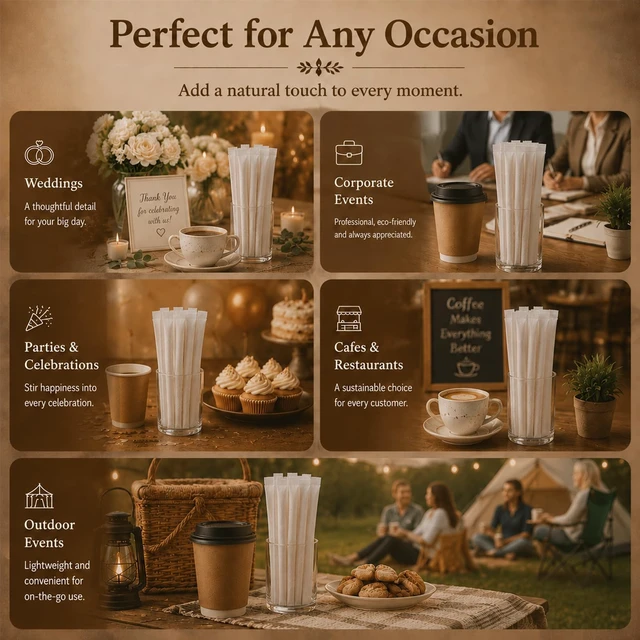 Alt view image 7 of 7 - 200 Pcs 5.5 Inch Individually Wrapped Coffee Stirrers | Birch Wood Round End Wooden Coffee Stirrers with Storage Container for Coffee, Cocktail, Tea, and Hot Drinks