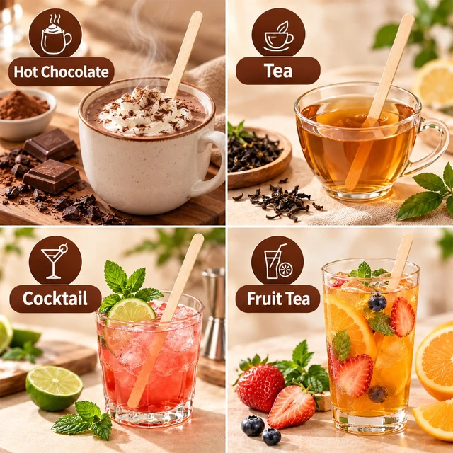 Alt view image 6 of 7 - 200 Pcs 5.5 Inch Individually Wrapped Coffee Stirrers | Birch Wood Round End Wooden Coffee Stirrers with Storage Container for Coffee, Cocktail, Tea, and Hot Drinks