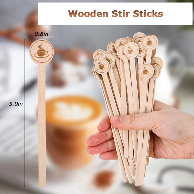 Alt view image 2 of 6 - 150PCS Coffee Stirrers, 5.9 Inch Coffee Stir Sticks with Round Ends, Cafe Grade Natural Wooden Stir Sticks, Wooden Beverage Mixer for Cocktails, Milk, Tea, Hot Cocoa