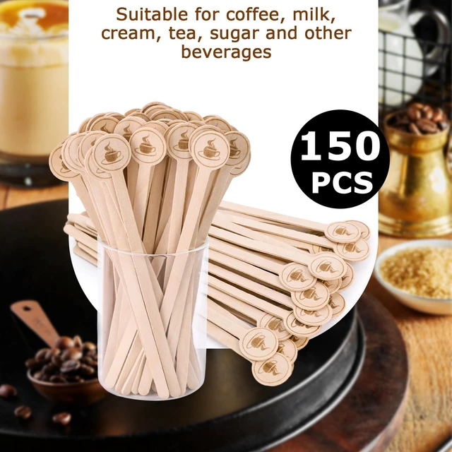 Alt view image 3 of 6 - 150PCS Coffee Stirrers, 5.9 Inch Coffee Stir Sticks with Round Ends, Cafe Grade Natural Wooden Stir Sticks, Wooden Beverage Mixer for Cocktails, Milk, Tea, Hot Cocoa