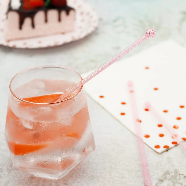 Alt view image 2 of 7 - 50-PCS Pink Glitter Plastic Swizzle Sticks, Crystal Cake Pops, Cocktail Coffee Drink Stirrers, Lolipop Stick, for Valentines Day Christmas Party, 7.24 Inch