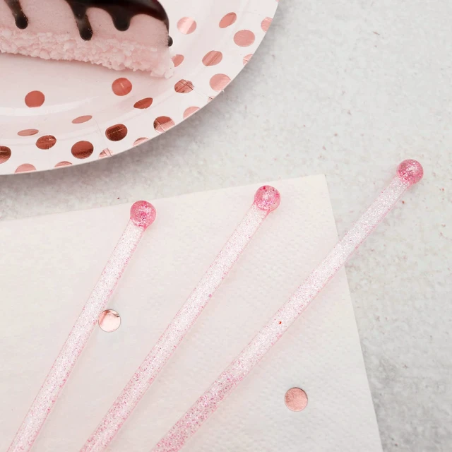 Alt view image 4 of 7 - 50-PCS Pink Glitter Plastic Swizzle Sticks, Crystal Cake Pops, Cocktail Coffee Drink Stirrers, Lolipop Stick, for Valentines Day Christmas Party, 7.24 Inch