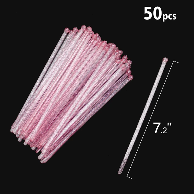Alt view image 6 of 7 - 50-PCS Pink Glitter Plastic Swizzle Sticks, Crystal Cake Pops, Cocktail Coffee Drink Stirrers, Lolipop Stick, for Valentines Day Christmas Party, 7.24 Inch