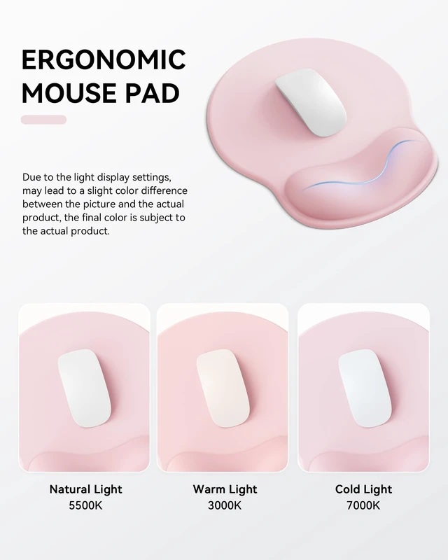 Alt view image 3 of 7 - Mouse Pad with Wrist Rest for Desktop Large Ergonomic Mouse Mat(Light Pink) | 10.6''L x 9''W Size, Gel Wrist Support, Non-slip Base, Washable Surface, Laptop Mousepad