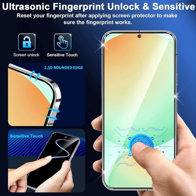 Alt view image 7 of 7 - 3 Pack for Samsung Galaxy S24 FE Screen Protector Tempered Glass + 3 Pack Camera Lens Protector, Military Grade Shatterproof, 9H Hardness, Fingerprint Unlock, Case Friendly 6.7 Inch