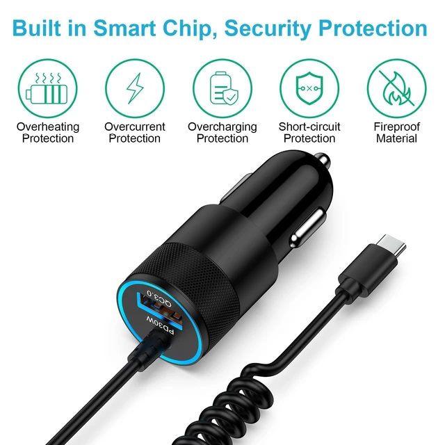 Alt view image 3 of 7 - for iPhone 16e 17e 16 17 18 Pro Max Air, Fast Car Charger Adapter for | iPhone Duo, 16, 16e, 16 Pro Max, 16 Plus, 15, USB C Vehicle Phone Auto Automobile Plug 2.8FT Coiled Cable Cord, Charging