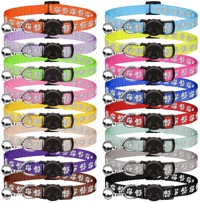 Main image of 16 PCS Breakaway Cat Collars with Bells Reflective Cat Collar Safety Nylon Kitten Collars Cat Collars for Girl Boy Cats(6"-9")