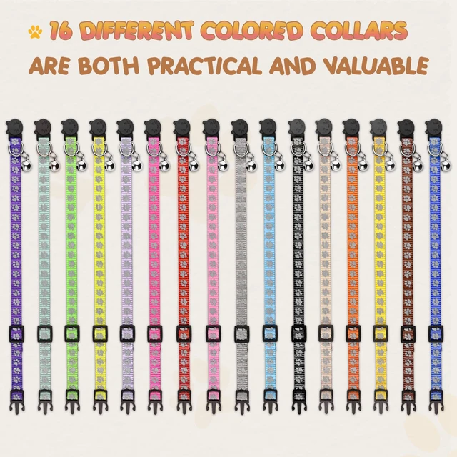Alt view image 5 of 7 - 16 PCS Breakaway Cat Collars with Bells Reflective Cat Collar Safety Nylon Kitten Collars Cat Collars for Girl Boy Cats(6"-9")