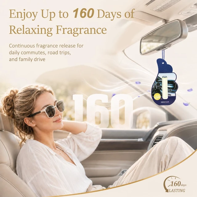 Alt view image 5 of 7 - Car Air Freshener Hanging 4 Pack, New Car Fragrance Smell Long-Lasting Essential Oil Diffuser Woman Men, Adjustable Scent Auto Accessories Gift for Home Office