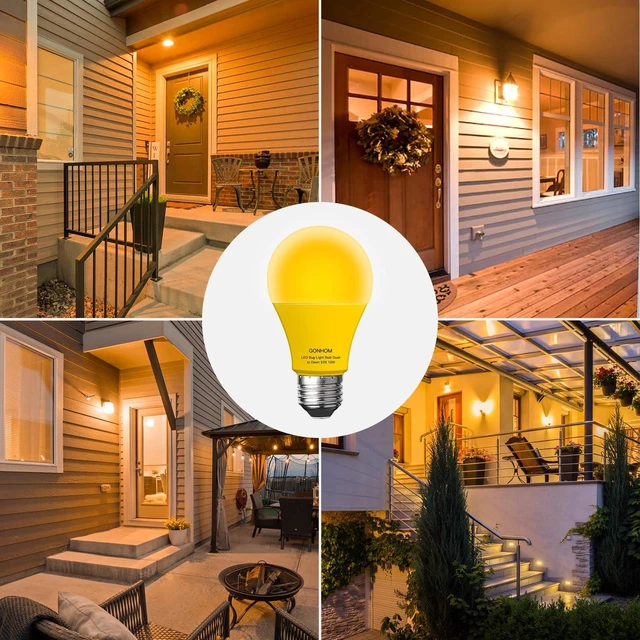 Alt view image 5 of 7 - Dusk to Dawn Bug Light Bulb Outdoor,4 Pack Amber Bug Light Bulb,Auto On/Off,10W(100W Equivalent),E26 Base,Bug Lights for Outside.Home Hallway Porch Lights.Decorative Lamps.Bedroom